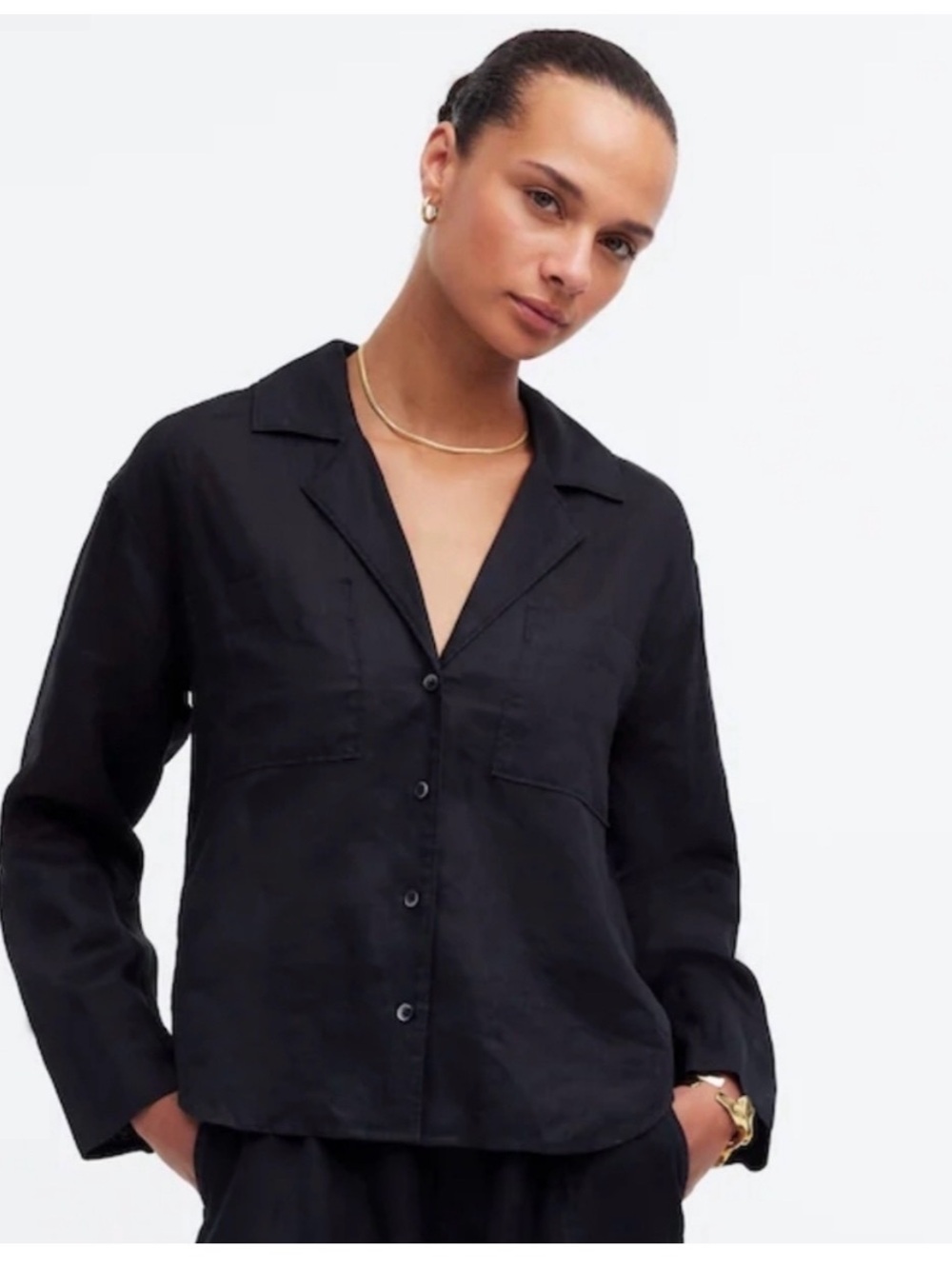Madewell Black Resort Long Sleeve Blouse
